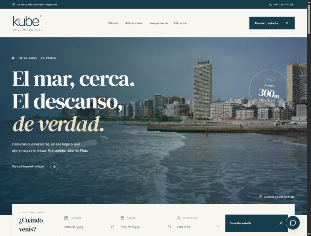 Vista previa de la portada del sitio web de Hotel Kube desarrollado por Wesmon